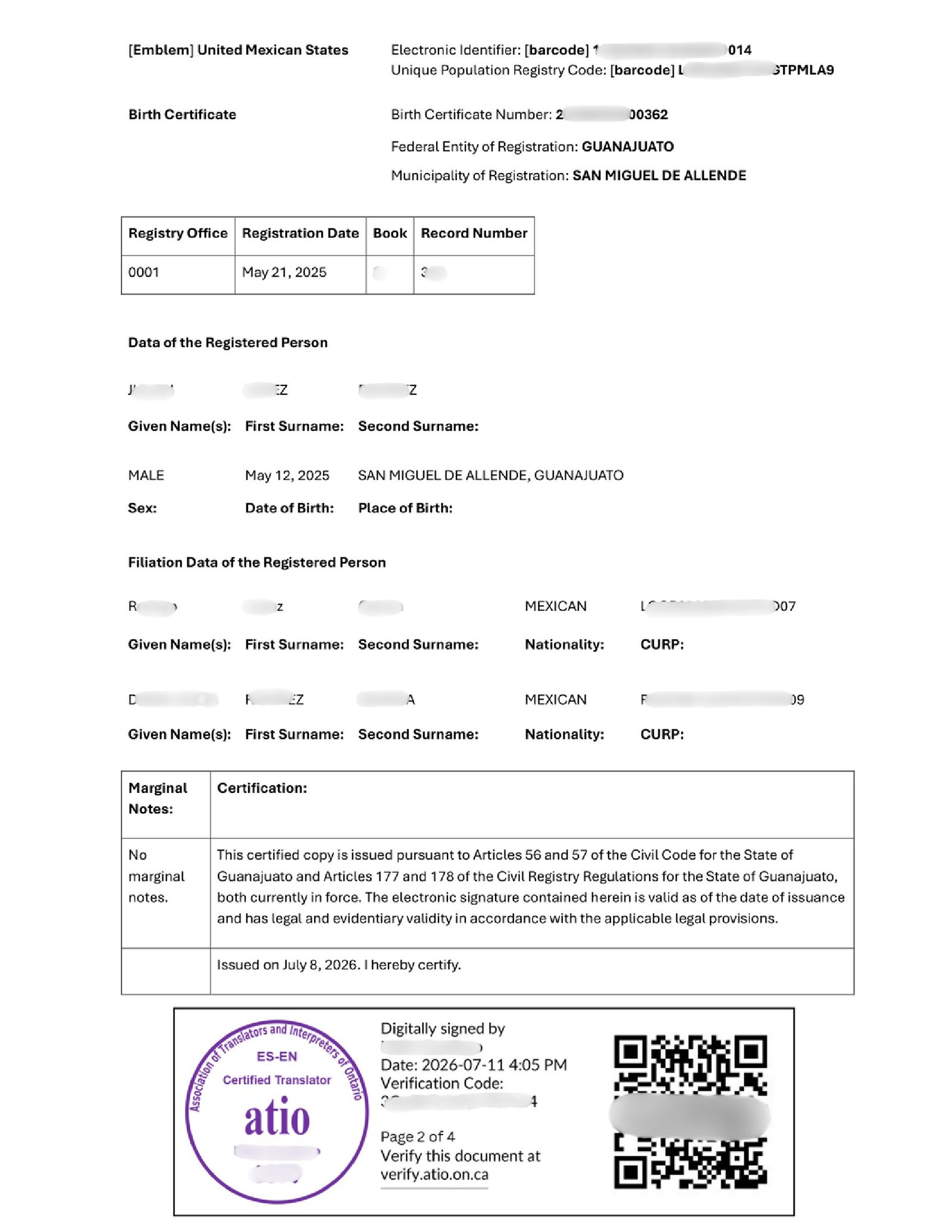 ATIO certified translation sample — page 2 of 4
